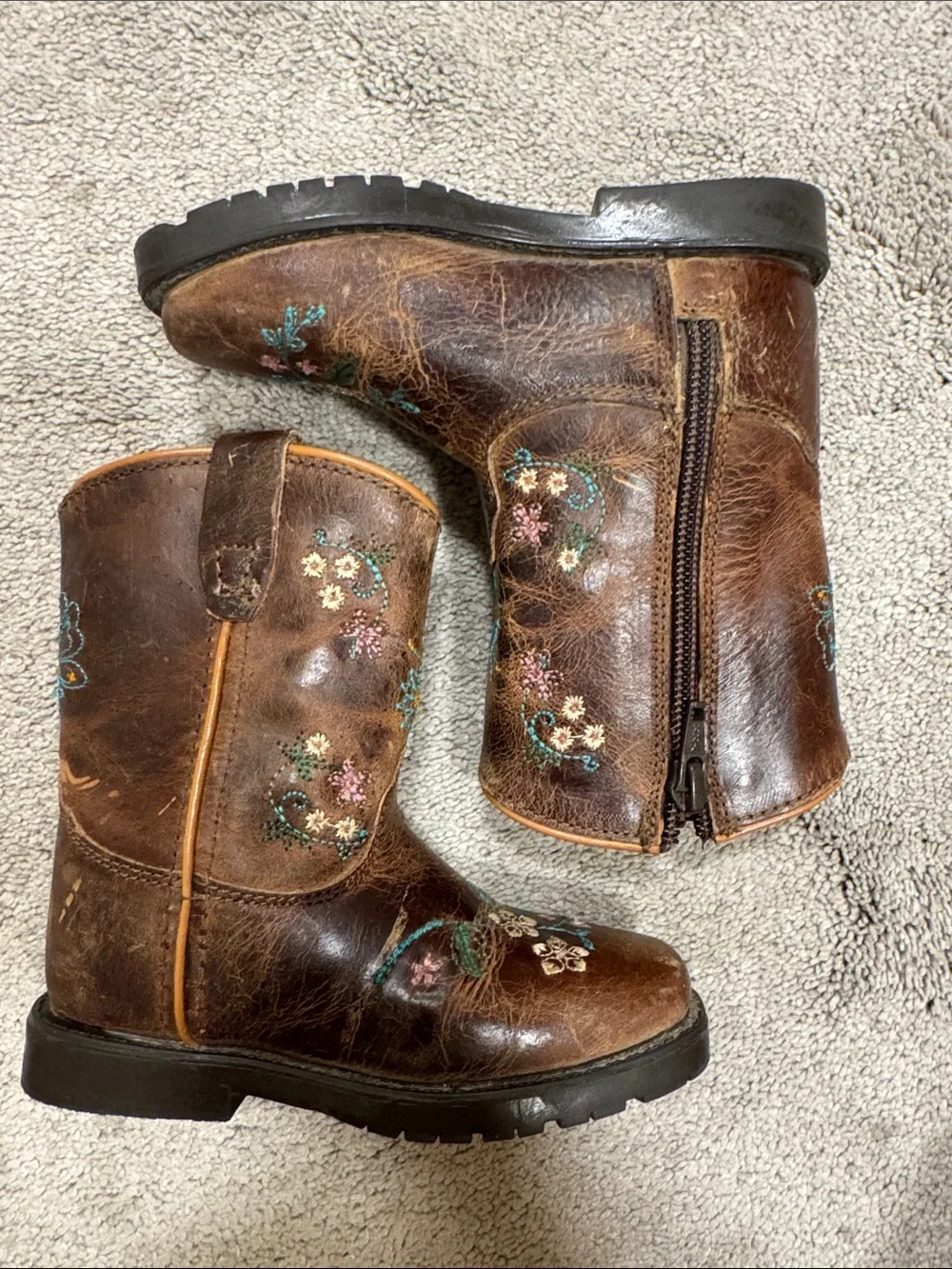 Shyanne Brown Floral Embroidered Kids Western Boots
